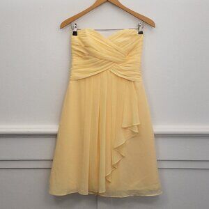 David’s Bridal Strapless Yellow Chiffon Bridesmaid Dress Size 4